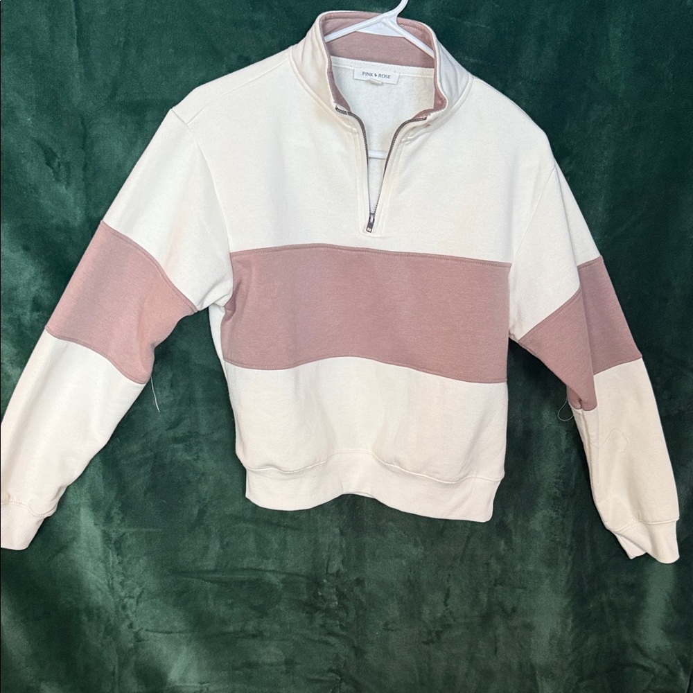 Women’s Cream and Pink Quarter-Zip Sweater